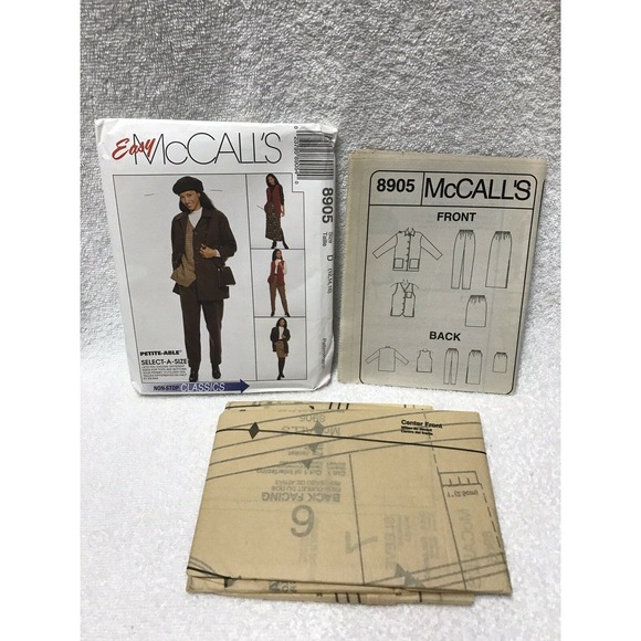 McCall's 8905 Misses' Unlined Jacket, Vest Pants Skirt Sewing Pattern Size 12-16 - Picture 4 of 7